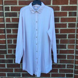 Victoria's Secret Button-Up Shirt Gown Large Pale Pink Long Sleeve Lace Trim